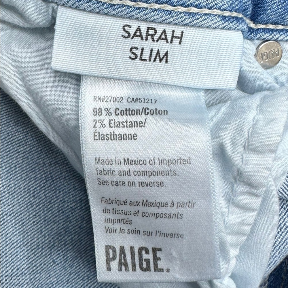 PAIGE Blue Distressed Sarah Slim Jeans Size 28 - Picture 6 of 9